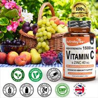 NUTRABYTES Nutrabytes High Strength 1,500mg Vitamin C & 40mg Zinc Supplement, 180 Capsules | Advanced Immune Support with Zinc, Rosehip & Citrus Bioflavonoids | 3 Months | Vegan Capsules | UK Made