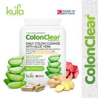 Kula Nutrition ColonClear – Colon Cleanse Detox - Natural Laxative and Stool Softener for Constipation Relief for Adults – Everyday Herbal Formula with Aloe Vera and Fibre for Regular Bowel Movements - 100 Capsules