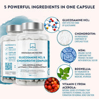 Glucosamine and Chondroitin High Strength + MSM, Boswellia Extract and Vitamin C (3 Capsules Daily) - Glucosamine Complex - Fish and Crustacean Allergen Free - 180 Capsules glucosamine chondroitin