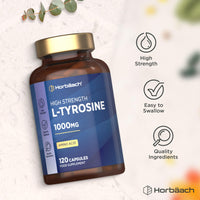 Horbäach L-Tyrosine Supplement 1000mg | 120 Vegan Capsules | Fermented High Strength Supplement | Free Form Amino Acid | by Horbaach