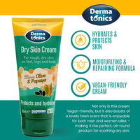 Dermatonics Natural Care Dry Skin Cream | Enriched with 10% Urea, Olive & Papaya Extracts | Suitable for Diabetics | Long lasting Hydration & Gentle Scent | Vegan Friendly | 200 ml