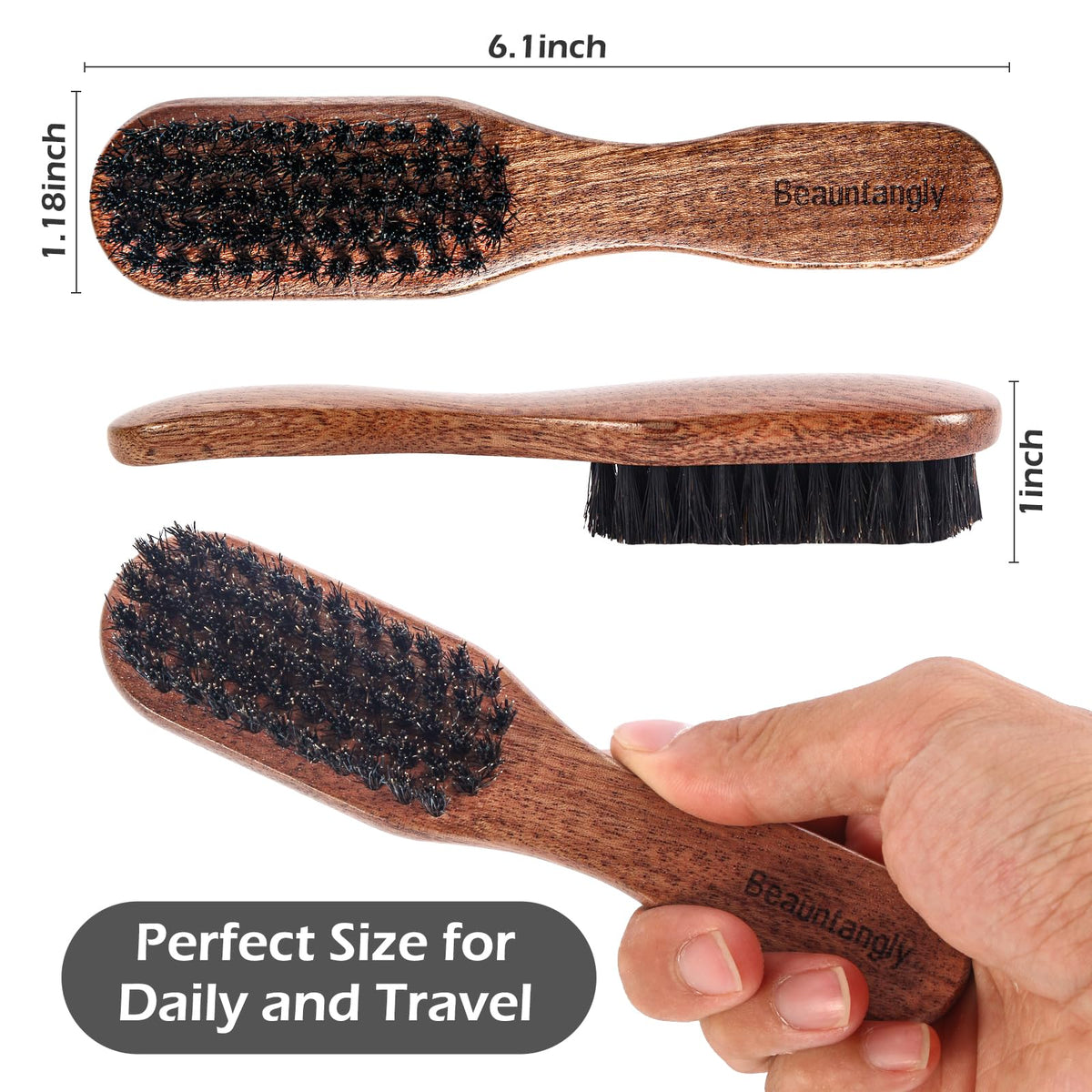 BEAUNTANGLY Beard Brush, 100% Real Wild Boar Bristle Walnut Wood Beard & Mustache Comb Brush for Men’s Beard Grooming and Care, Gift for Men to Straighten and Promote Beard Growth