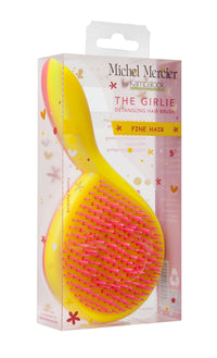 Michel Mercier Ultimate Girlie Detangling Brush for Fine Hair, Yellow Handle/Pink Bristles