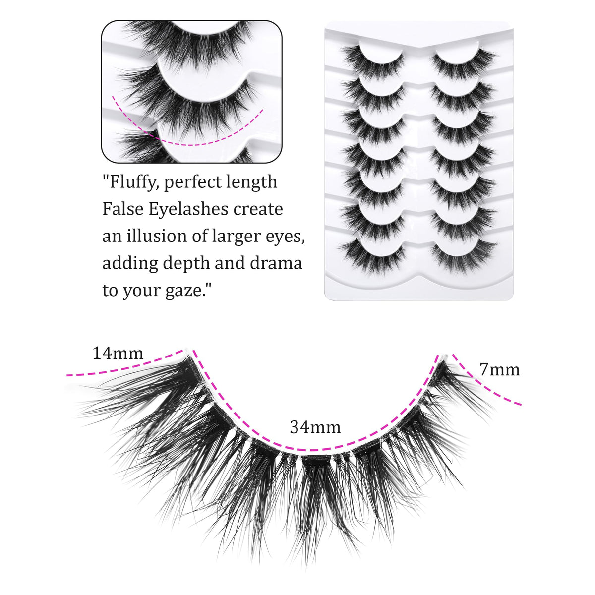Himirell False Eyelashes 6D Lightweight Natural Comfortable 7-14 mm Demi Wispy Cat Eye Lashes Clear Band Daily Eyelashes Strips Fluffy Soft Fake Eyelashes Packs