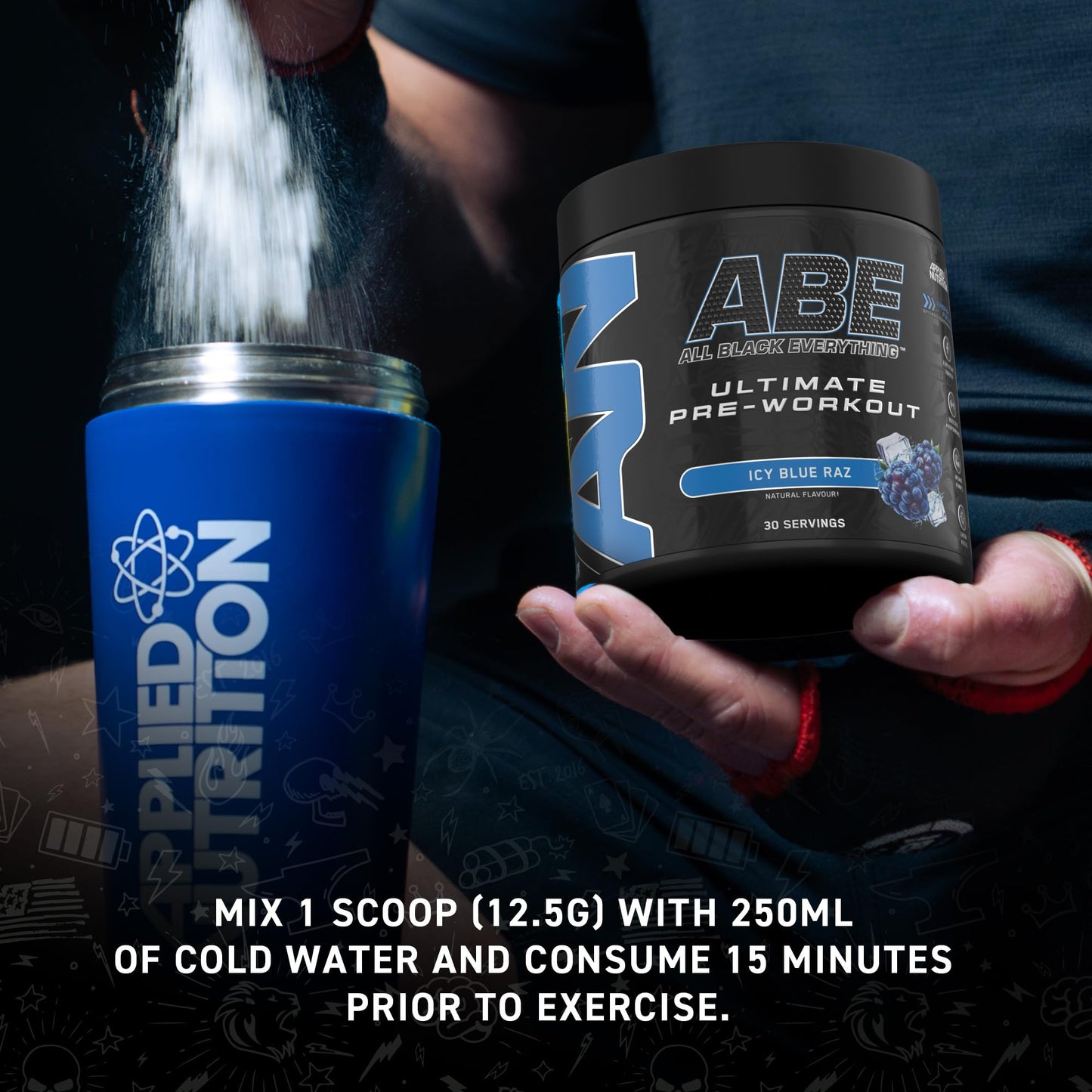 Applied Nutrition Bundle ABE Pre Workout 375g + ABE Black Shaker 700ml | All Black Everything Pre Workout Powder, Energy Drink, Physical Performance, Creatine, Beta Alanine, Caffeine (Sour Apple)