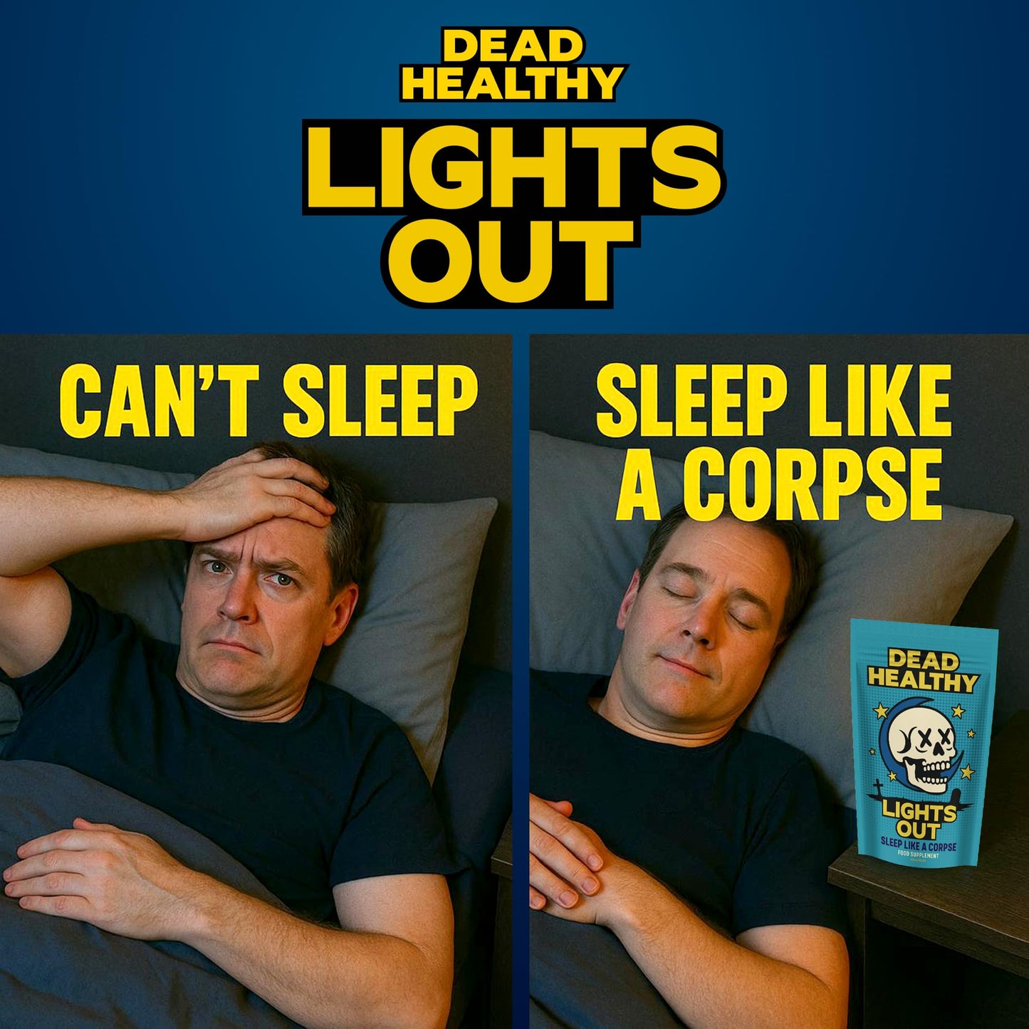 Dead Healthy Lights Out – Premium Night-Time Sleep Support with Magnesium, L-Theanine, Lemon Balm & Tart Cherry – 60 Vegan Capsules – Made in The UK