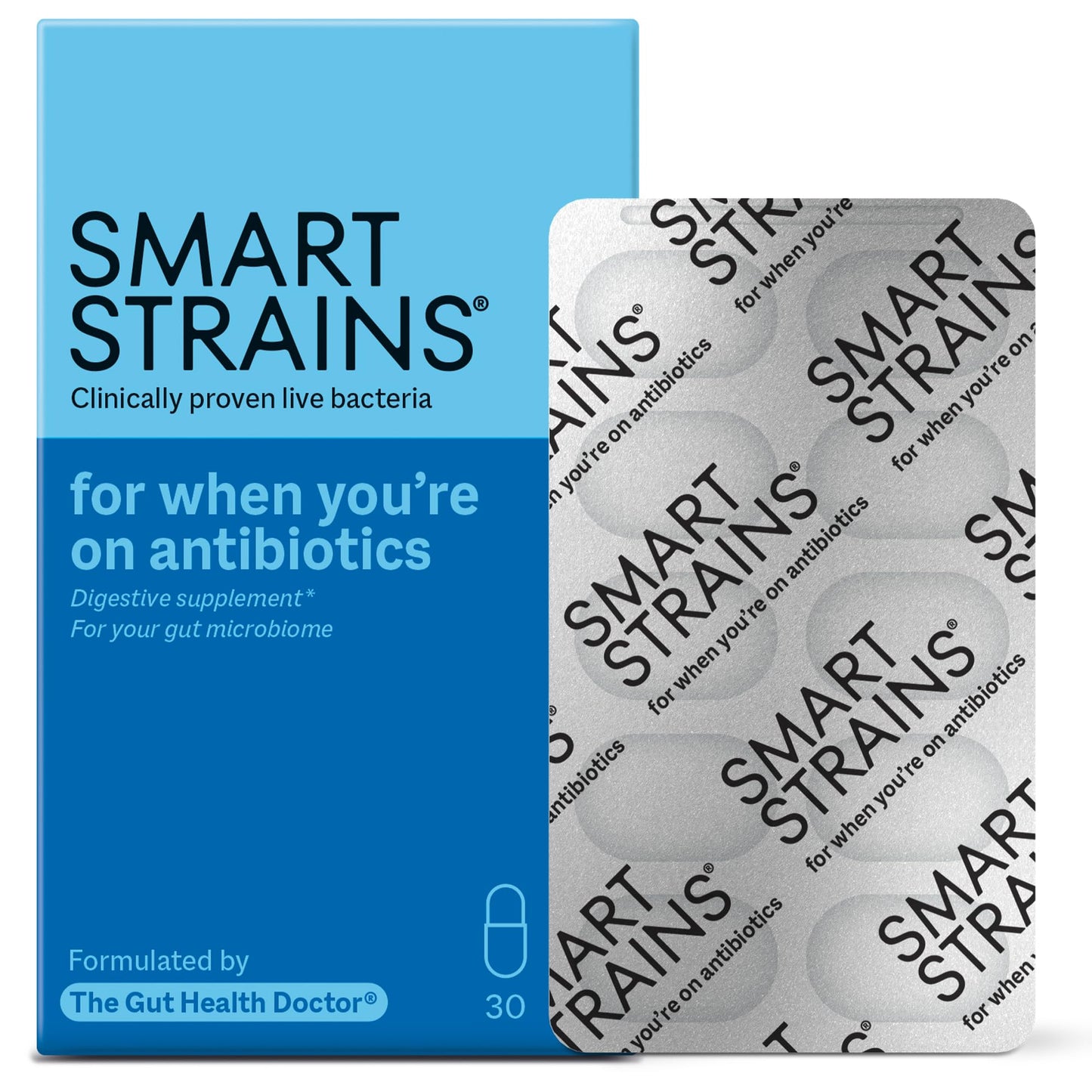 SmartStrains Smart STRAINS® for Antibiotics – Clinically Proven Live Bacteria for Antibiotic Support – Formulated by The Gut Health Doctor® PhD in Probiotics | 10 Billion Bacterial Cultures | 30 Oral Capsules