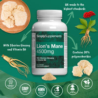 Lions Mane Capsules with Added Siberian Ginseng and Vitamin B6 | 120 Capsules | Vegetarian & Vegan Friendly