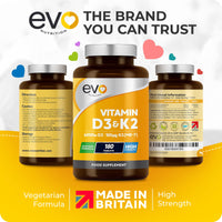 Vitamin D3 4000iu & Vitamin K2 100ug (MK7) |180 Vegetarian Tablets | 1-A-Day | 6 Month Supply | High Strength D3 and K2 Vitamin | Vitamin D K2 Supplement | Made in The UK