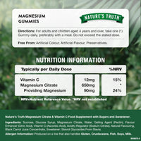 Magnesium Gummies | Magnesium Citrate with Vitamin C | 60 Vegan Gummies - Great Tablet Alternative | Strawberry Flavour | by Nature's Truth