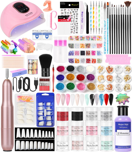 DouborQ Acrylic Nail Kit with Electric Nail Drill U V Nail Lamp Nail Art Tools Starter Set Acrylic Nail Art Supplies for Beginner with Everything (MT20-7)