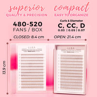 LLBA LashFolio Narrow Promade Fans | Handmade Volume Eyelashes | Multi Selections 5D~10D | C CC D Curl | Thickness 0.03~0.07mm | 8-15mm Length | Long Lasting & Easy Application (5D-0.07 C 8mm-15mm)