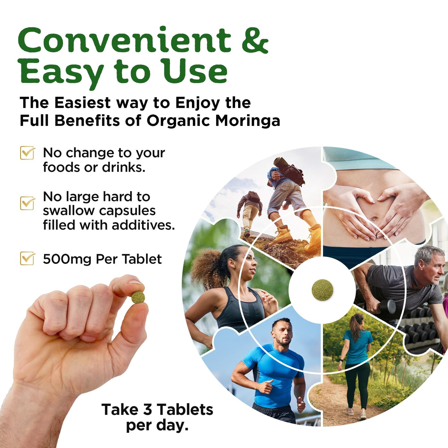 Organic Moringa Tablets with Pure Organic Moringa Powder, Easier to Swallow Than Moringa Capsules & Rich in Essential Vitamins & Minerals by Inner Vitality