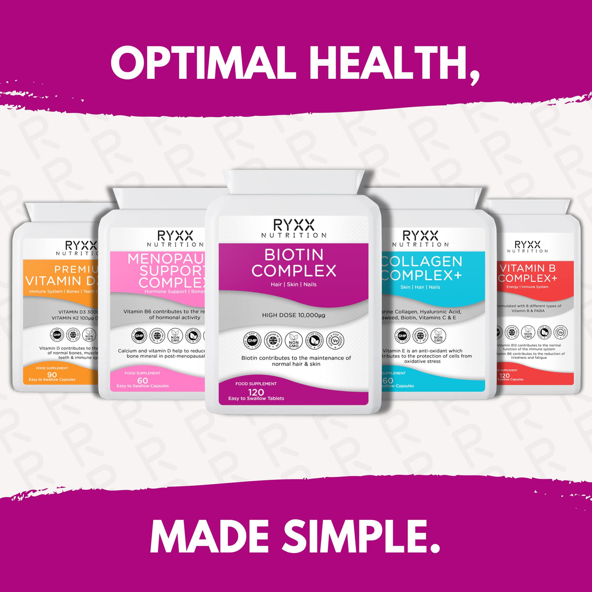 Ryxx Biotin Complex 10,000µg | High Strength Biotin for Hair Growth, Skin & Nails | 120 Vegan Tablets | Made in the UK by RYXX