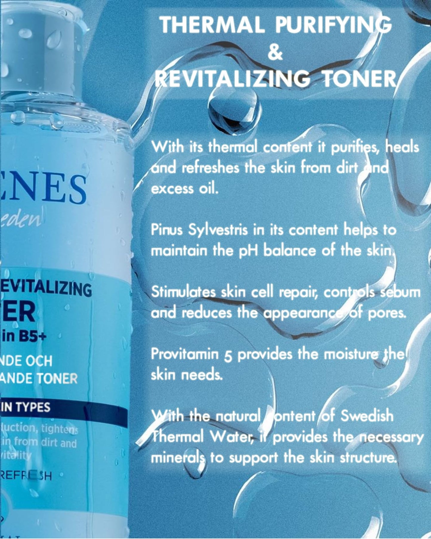Celenes by Sweden Thermal Purifying & Revitalizing Toner, 200 ml - Alcohol & Parab Free, Suitable for All Skin Types, Enriched with Swedish Thermal Water, Pinus Sylvestris and Provitamin B5+