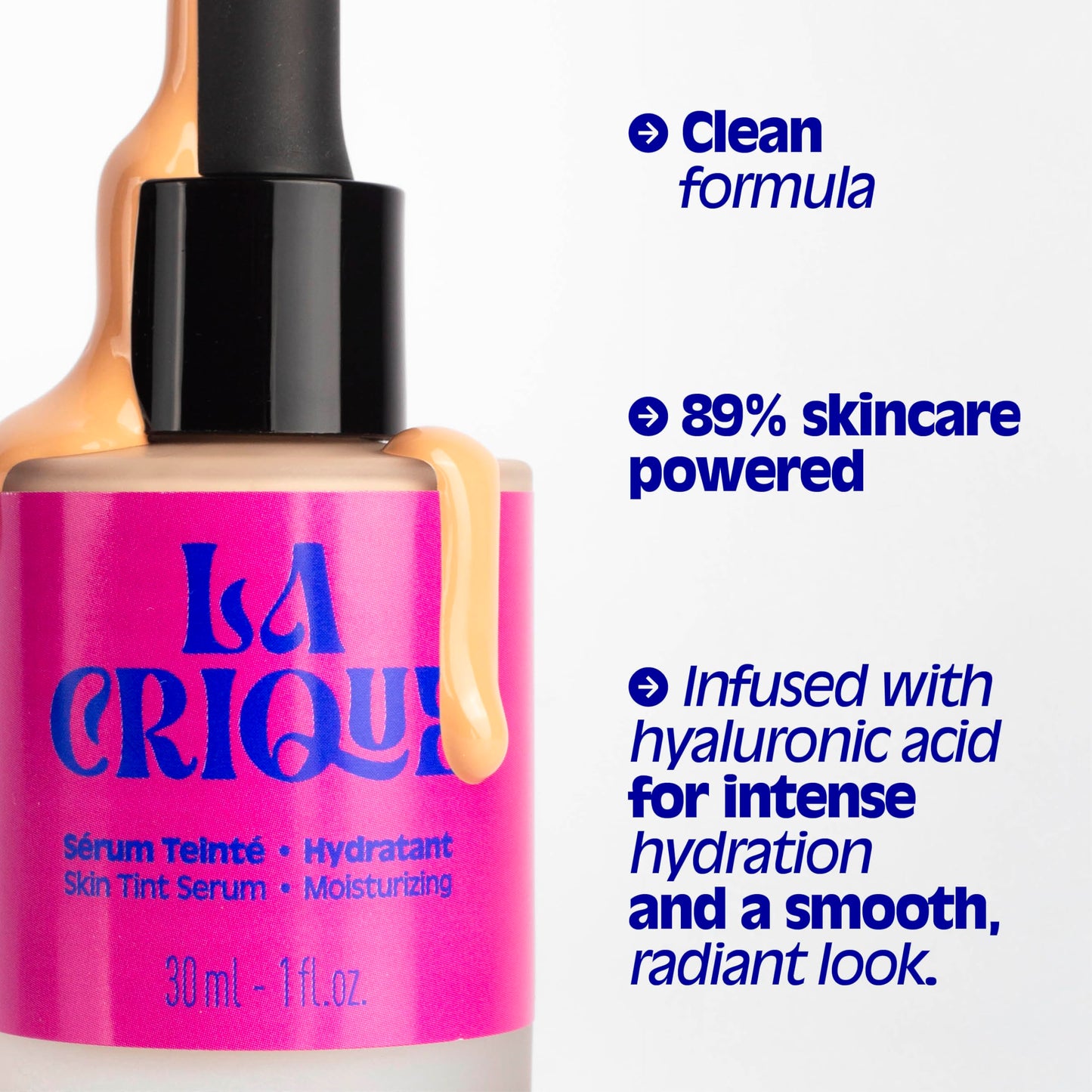 LA CRIQUE La Crique - Tinted Moisturiser Serum - Hydrating Face Serum with Hyaluronic Acid - Skin Tint - Lightweight Foundation for Skin Glow - 99% Natural Ingredients - Vegan Makeup & Skincare – 30ml - 01 Fair