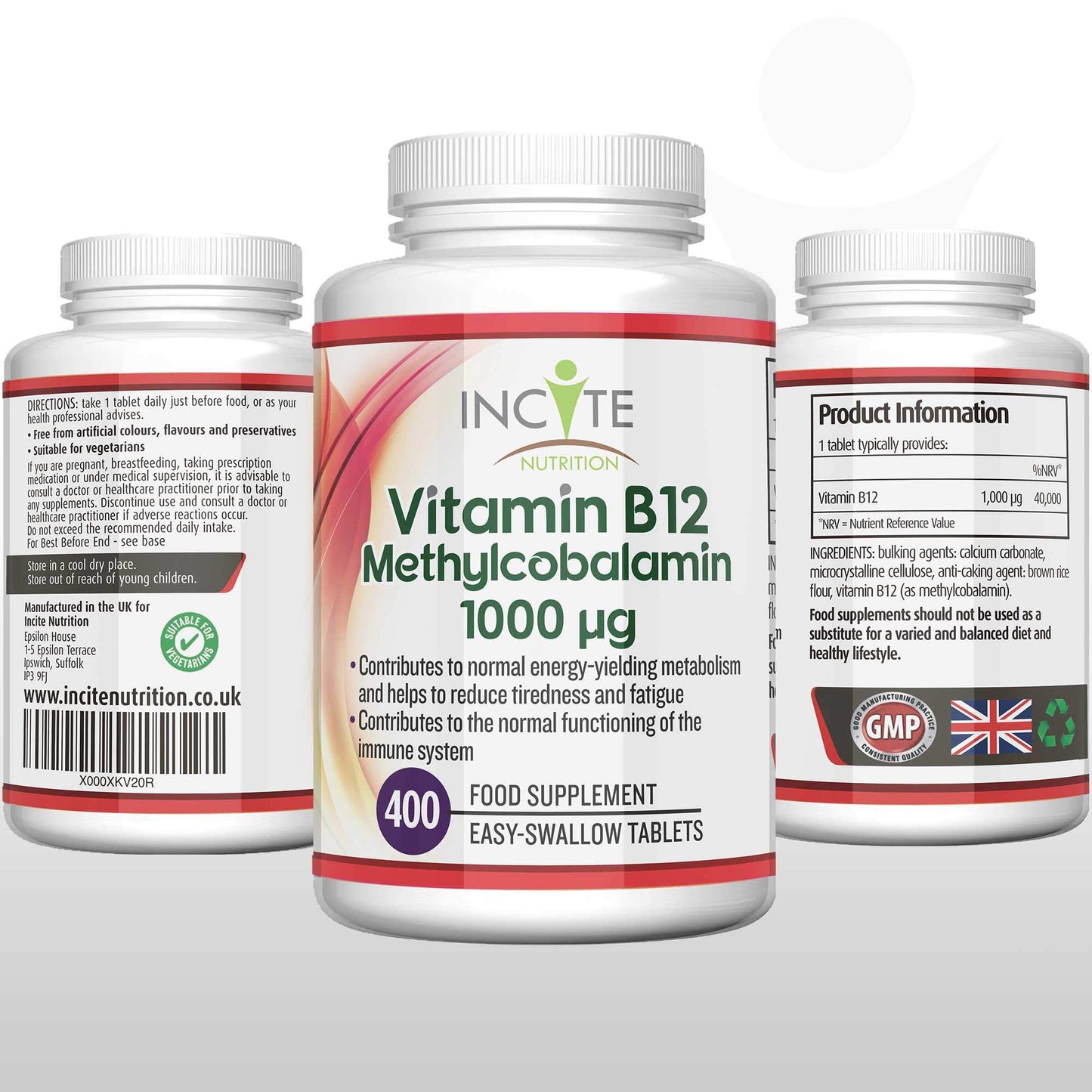 Vitamin B12 1000mcg | Methylcobalamin 400 Easy Swallow Vegan Tablets (12+ Month’s Supply) | High Strength Quality Vitamin B12 | Suitable for Vegetarian (Vitamin B12)