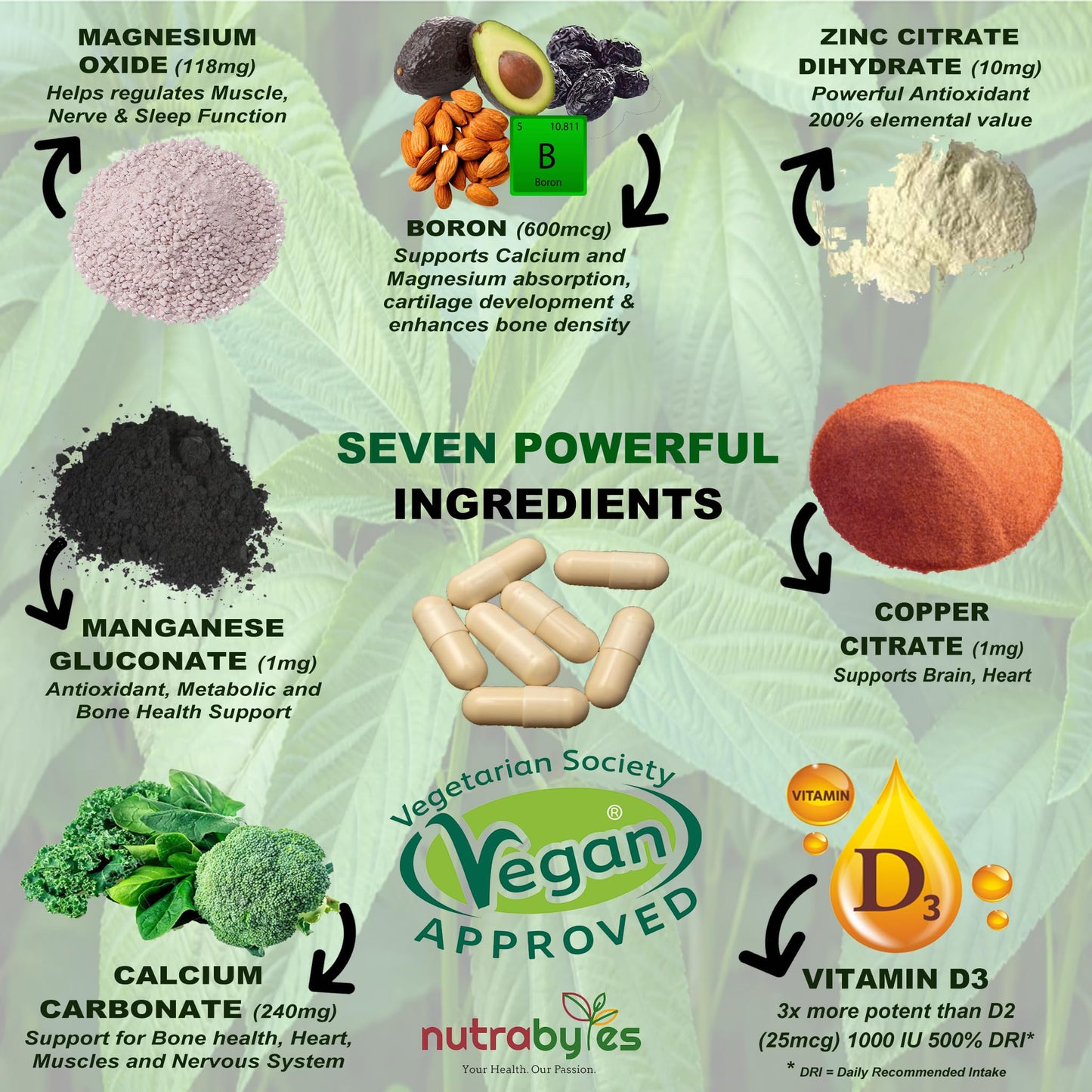 Magnesium Calcium Zinc & Vitamin D3 Vegan Supplement, Advanced Immunity Support, High Strength Vitamin D3, Strong Bones & Teeth, Muscle Recovery, Sleep Better, 180 Vegan Capsules-6 Months Supply - UK