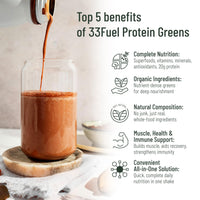 33Fuel Protein & Greens Powder – Natural, 20g Plant Protein, Organic Supergreens, Vegan, High-Fibre All-in-One Daily Nutrition – 576g Chocolate