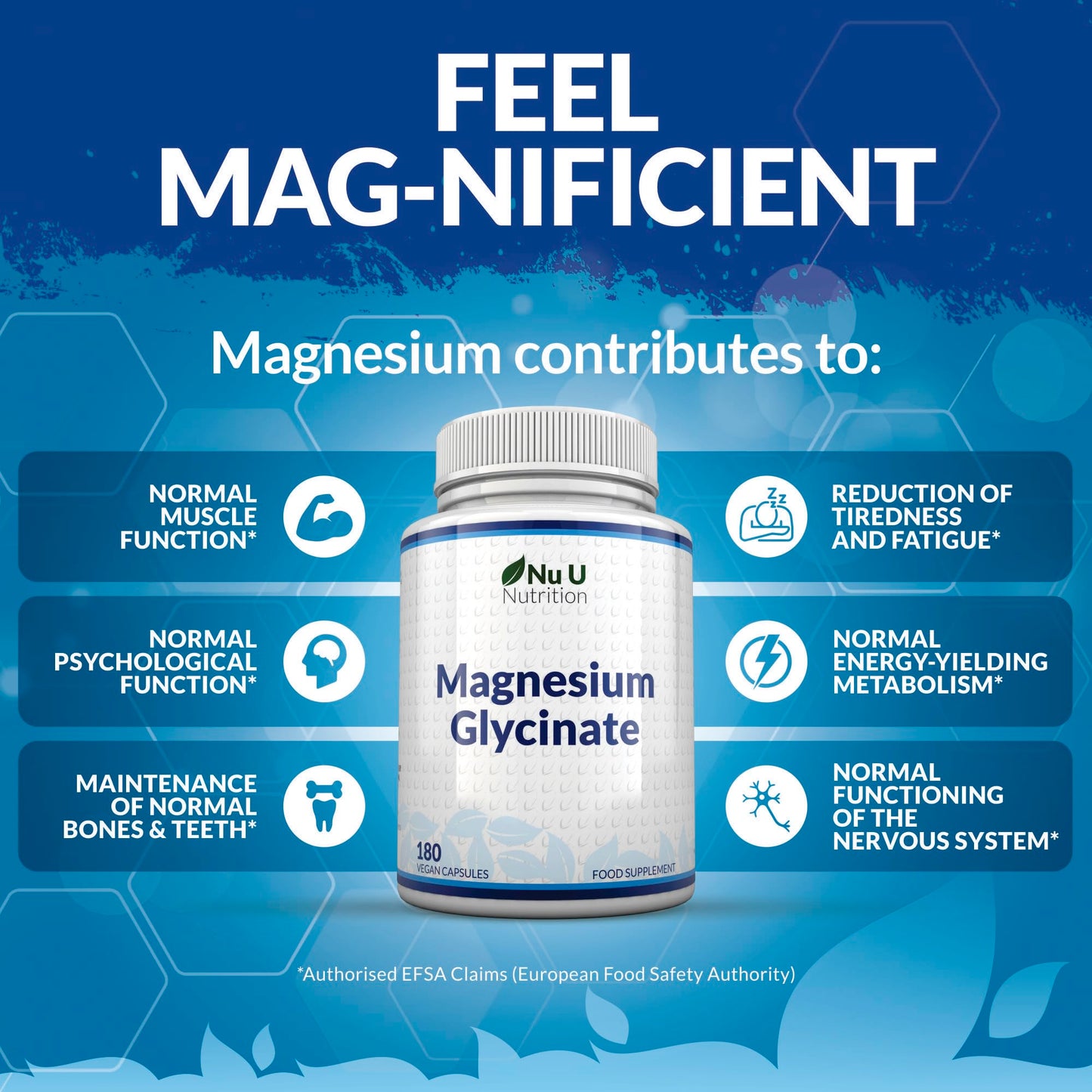 Magnesium Glycinate Supplements 1000mg (Bisglycinate) - 180 High Strength Vegan Capsules - 3 Month Supply - Providing 200mg of Elemental Magnesium - Nu U Nutrition
