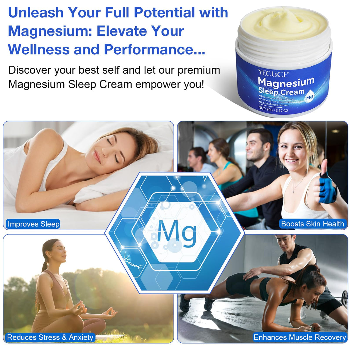 Uocasi Magnesium Soothing Sleep Cream,2 x 90g Magnesium Skin Muscle & Body Calm Moisturing Butter, Relief for Restless Legs | Muscle Joint Relaxant for Cramps & Pain, Natural Sleep Support