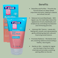 1 X Australian Pink Clay Mask 125ml & 1 X T-Zone Skincare Pore Clearing Facial Wash 200ml | Detoxifying Face Mask & Deep Cleansing Facial Wash for Clear, Glowing Skin.