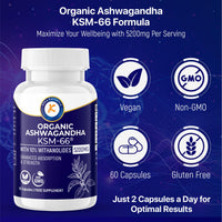 Keka Naturals Organic Ashwagandha KSM-66-5200mg - 10% Withanolides - Enhanced Absorption and High Strength - All Natural, Non-GMO - 60 Vegan Capsules