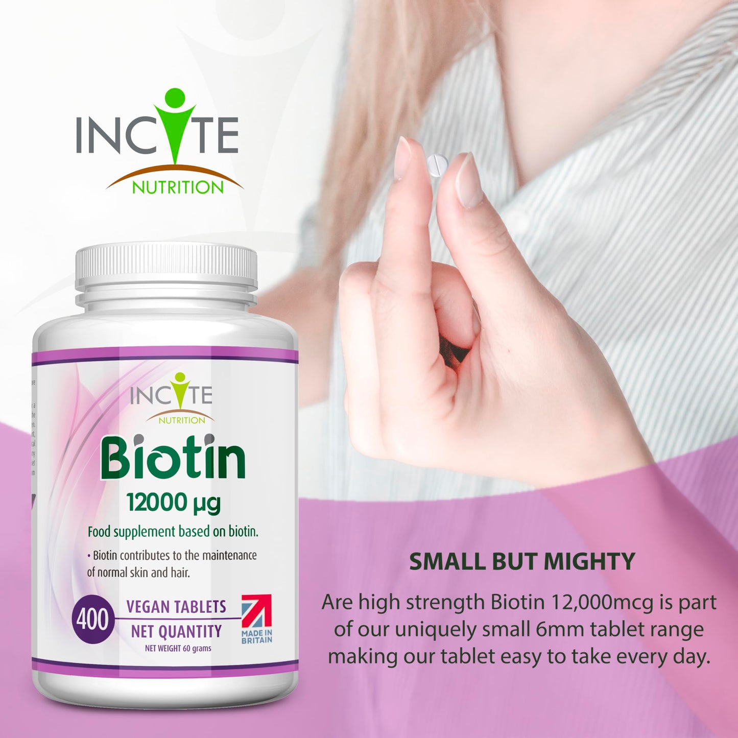 Biotin Hair Growth Supplement 12,000mcg - 400 Tiny 6mm Tablets (Full Year Plus Supply) - Biotin Hair Growth Tablets for Men & Women Biotin Tablets