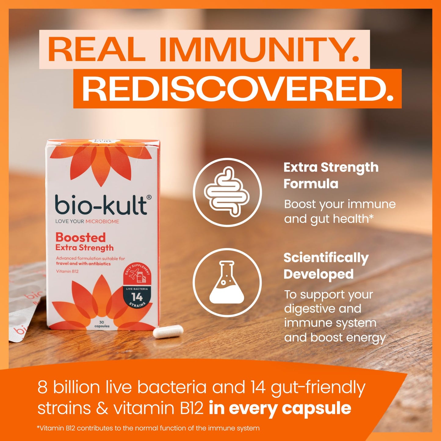 Bio-Kult Boosted Supplement, 14 Live Strains, Vitamin B12, 60 Capsules