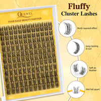 QUEWEL Manga Cluster Lashes Natural Look D Curl Wispy Eyelash Clusters Mix 10-18mm, Eyelashes Individual DIY Lash Extensions at Home (QU41)