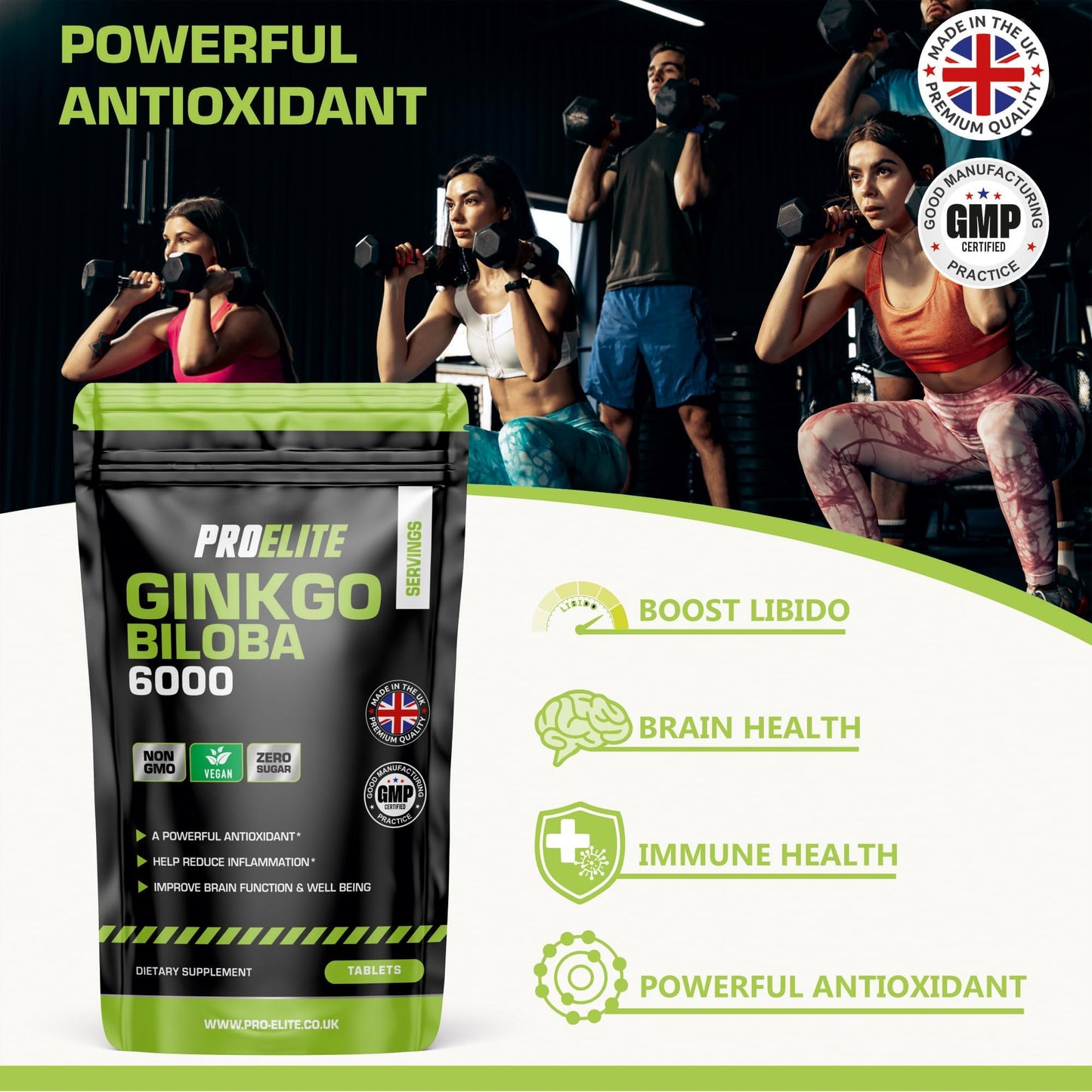 Ginkgo Biloba 6000mg 180 High Strength Vegan Tablets - Ginkgo Biloba Leaf 50:1 Extract | Gluten Free, GMO Free - Made in UK by PROELITE