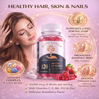 Biotic's Gain Biotin Gummies 10000 mcg – Hair Skin & Nails Vitamins with Vitamins A C D E B6 B12 & Zinc, Vegan Sugar Free Hair Vitamins for Women & Men, 120 Gummies