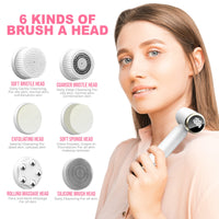 SwanSki Facial Cleansing Brush - Electric Spin Scrubber with 3 Exfoliating Brush Heads - 3 Speed Levels, LCD Display - Waterproof Facial Brush - Rechargeable Facial Cleanser - Face Scrubber (White)