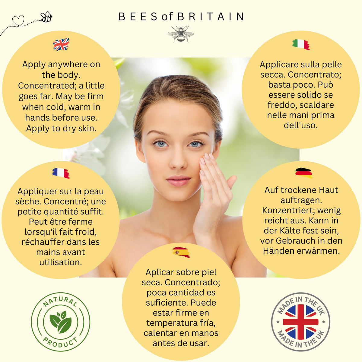 BEES of BRITAIN - 100% Natural Skin Balm - Shea, Cocoa Butter, Beeswax. Repairs, Soothes, Hydrates. We Donate 5% of our Profit to Save Bees + Pollinators. 100ml