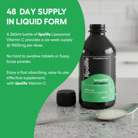 Lipolife lipolife LVC1 Liposomal Vitamin C Liquid 240ml – High Strength - 48 Days Supply, No Tablets, Clinically Proven Higher Absorption, Gluten-Free, Vegan, Immune & Collagen Support Supplement