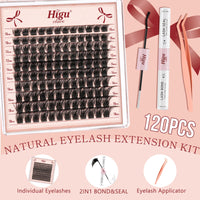 Higu clace Higu Clayse Lash Clusters Kit - DIY Lash Extensions Kit with D Curl 10-18mm Lashes, Individual Clusters and Applicator for Beginners