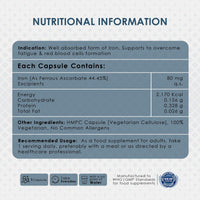 AMBROSIAL Ambrosial Iron Capsules 25mg - High Strength Iron Supplements for Women & Men - Blood Support for Tiredness & Fatigue - Non-Constipating, Enhanced Absorption - Vegan, Gluten Free - 60 Iron Capsules