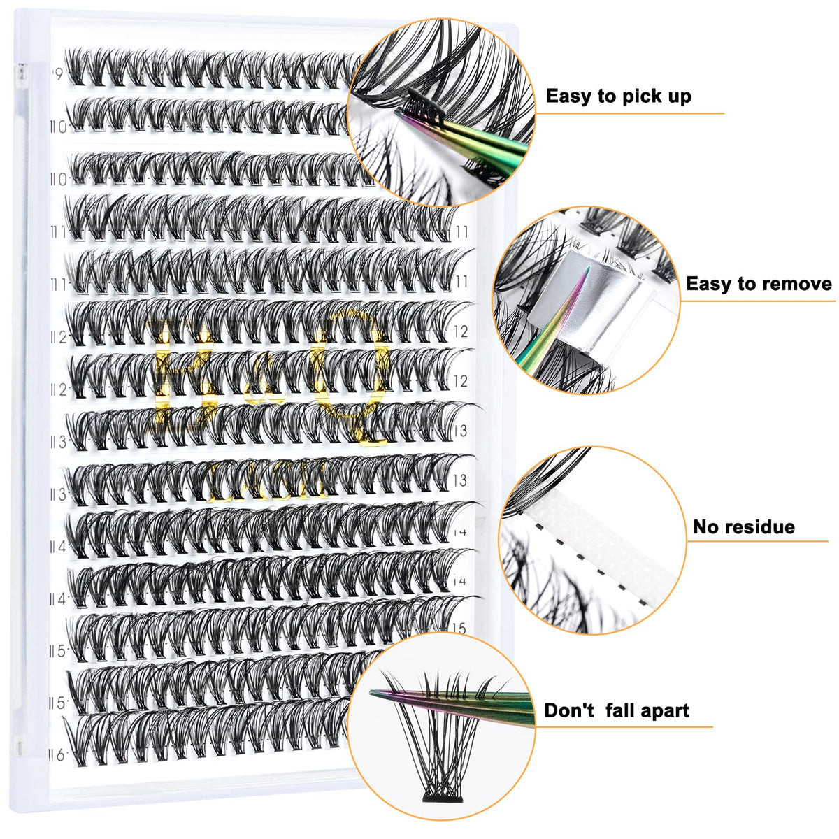 B&Qaugen Lash Clusters 30D-0.07D-9-15MIX B&Q Lash Individual Lashes 280 Clusters False Eyelash 20D 30D 40D Lash Clusters Extensions Individual Lashes Cluster DIY Eyelash Extensions at Home (30D-0.07D-9-15mix)