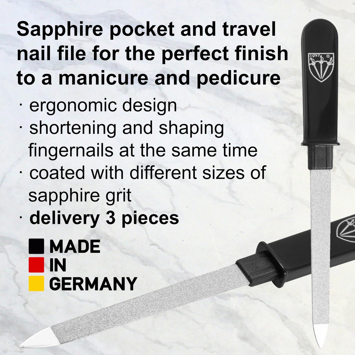 3 Swords Germany Sapphire Metal Pocket Nail File Manicure Travel 3 Pieces
