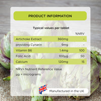 Healthspan Artichoke Extract 360mg (120 Tablets) | Supports Digestion & Liver Health | High Strength Vegan Artichoke Tablets with 7.2mg of Cynarin | with Calcium, Folate & Vitamin B6 | Vegan