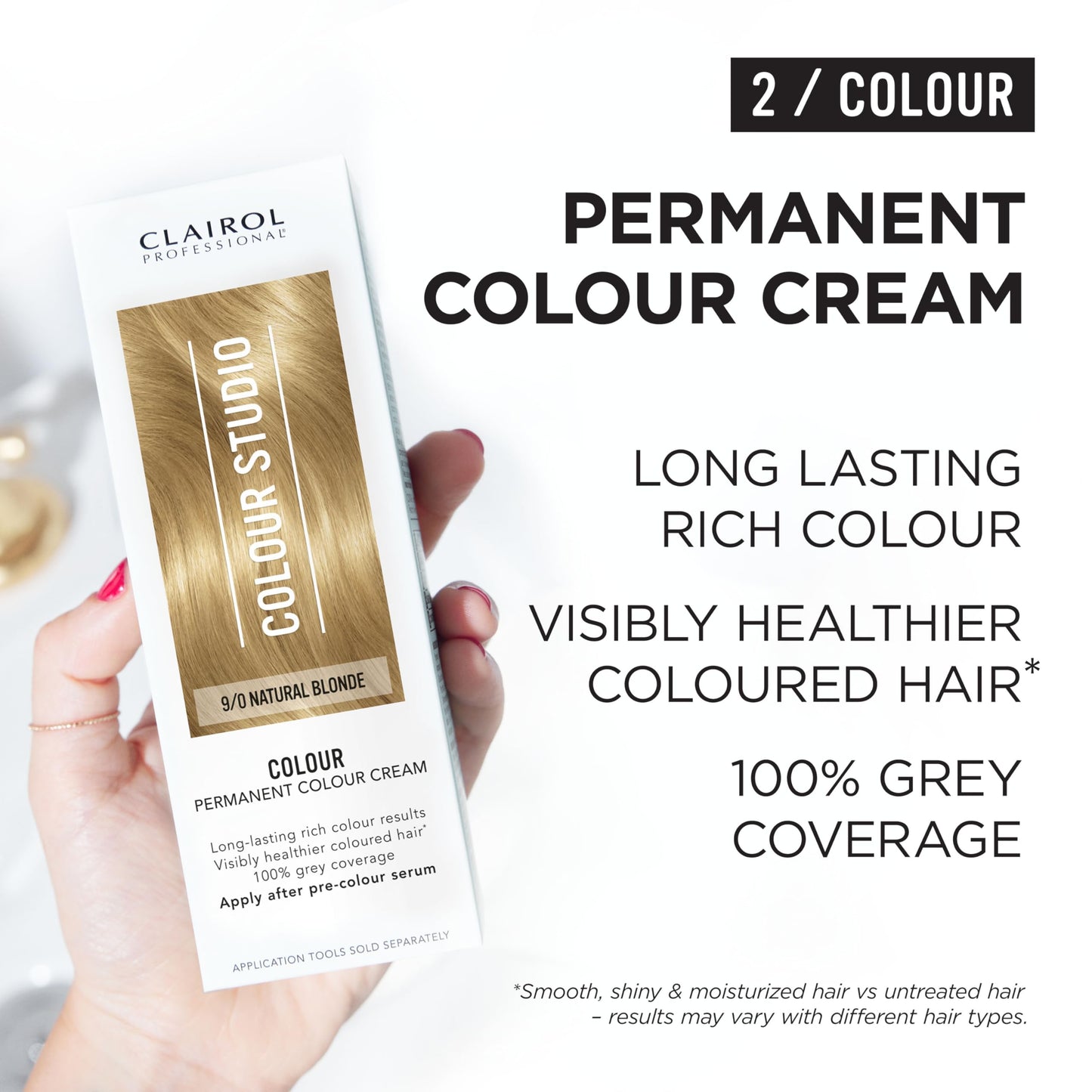Clairol Colour Studio Permanent Colour Cream | Hair Dye | Long-lasting Rich Tones | 100% Grey Coverage | Dermatologically Tested Vegan Formula | Hair Colouring Kit | Natural Blonde 9/0 I 50ml