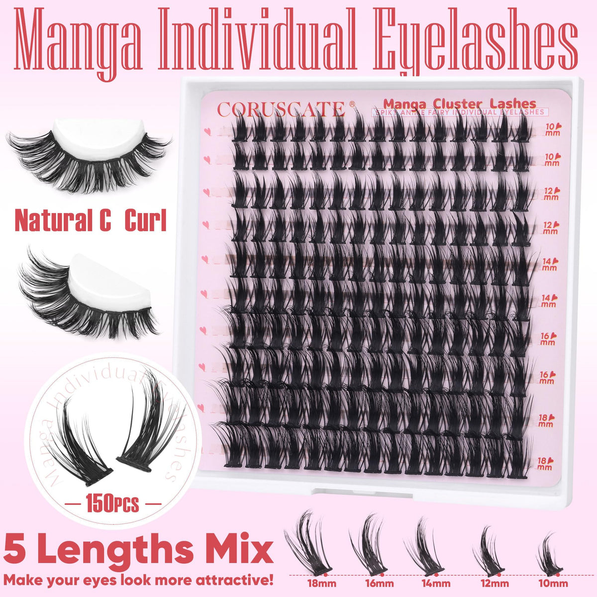 CORUSCATE Manga Cluster Lashes Fairy Wispy Individual Eyelashes Anime Lashes Individual Cluster Natural Lash Clusters Asian Style Manhua Eyelash Clusters 10-18 MM DIY Wet Look Lash Extension