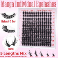 CORUSCATE Manga Cluster Lashes Fairy Wispy Individual Eyelashes Anime Lashes Individual Cluster Natural Lash Clusters Asian Style Manhua Eyelash Clusters 10-18 MM DIY Wet Look Lash Extension