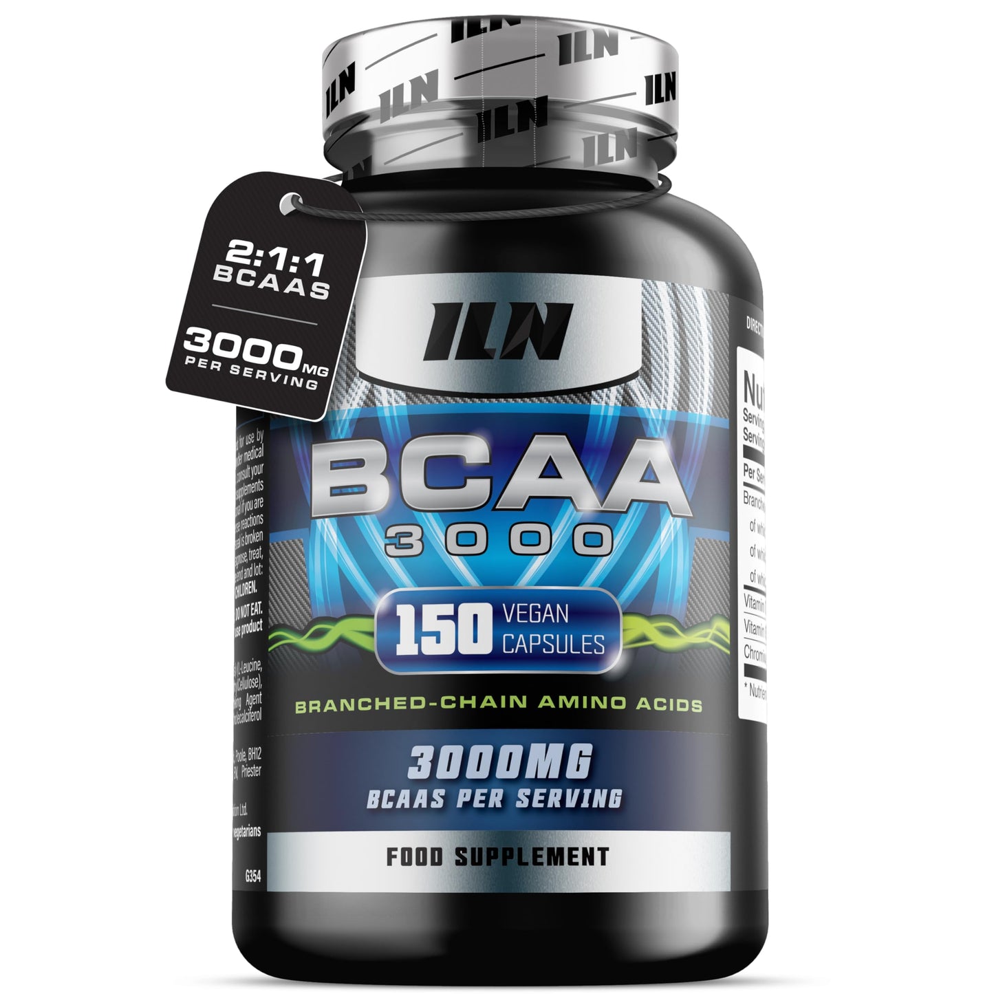 Iron Labs Nutrition ILN – BCAA Capsules 3000mg – 2:1:1 Amino Acid Supplements (150 Capsules – 1 Month Supply) – Vegetarian BCAA Tablets