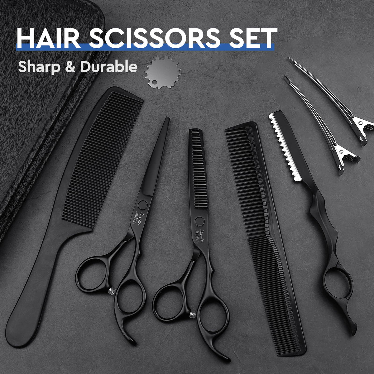 JASON Hairdressing Scissors Set Professional - Hair Scissors Set (Hair Cutting Scissors&Thinning Scissors) 6.5" Hair Scissors Hairdressing Scissors for Hairdresser/Beginner Hairdresser Set, Black