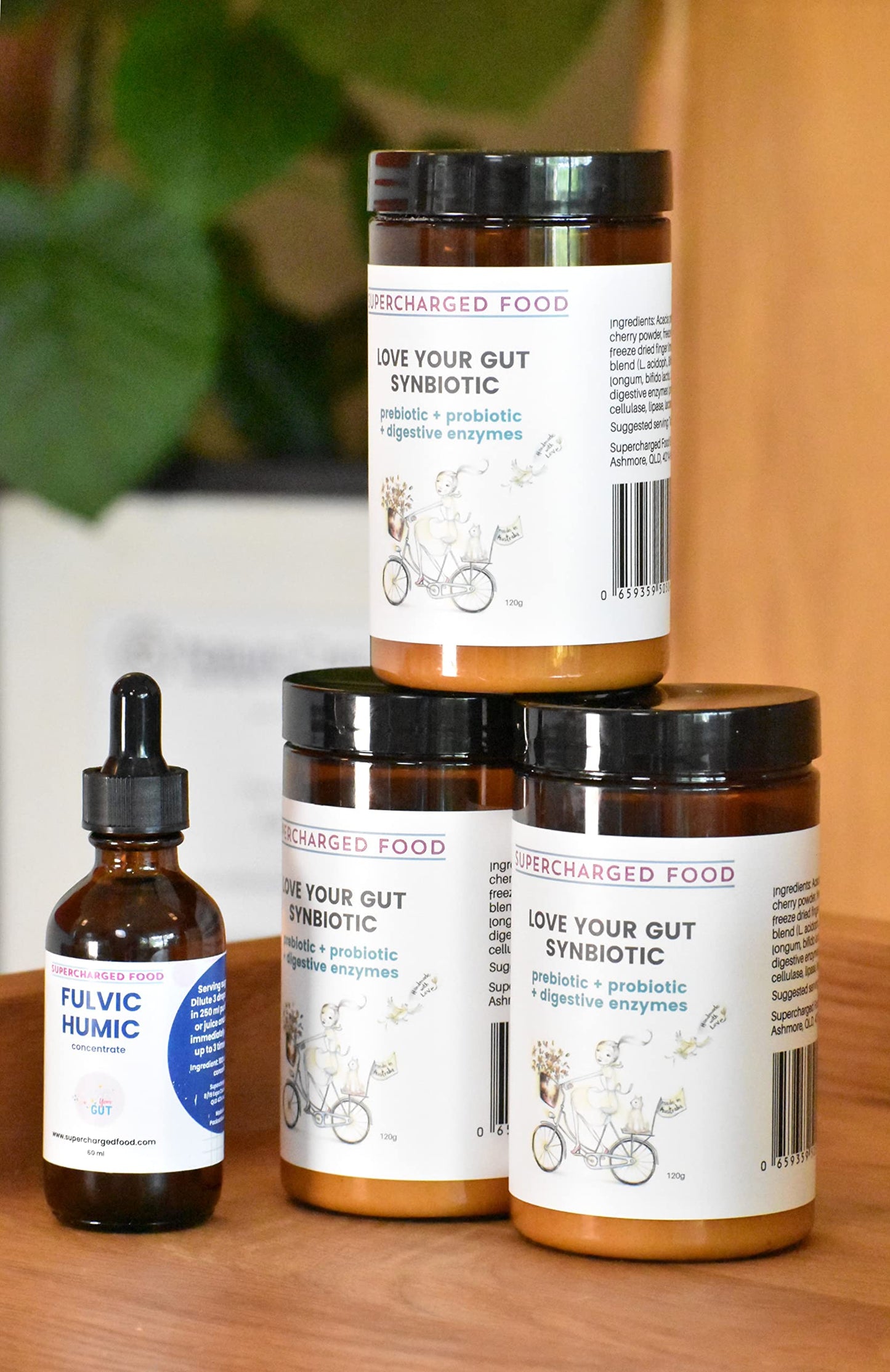 Love Your Gut Synbiotic, Prebiotics, Probiotics, Dietary Fibre and Digestive Enzymes 120g, by Supercharged Food