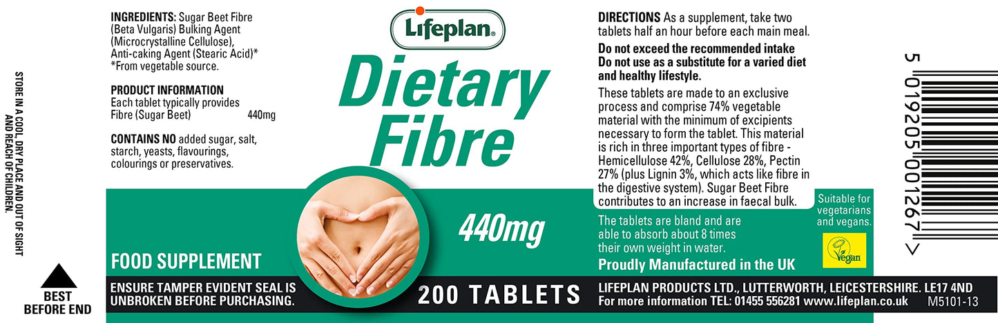 LIFEPLAN Lifeplan Dietary Fibre 440mg 2 x 200 Tablets