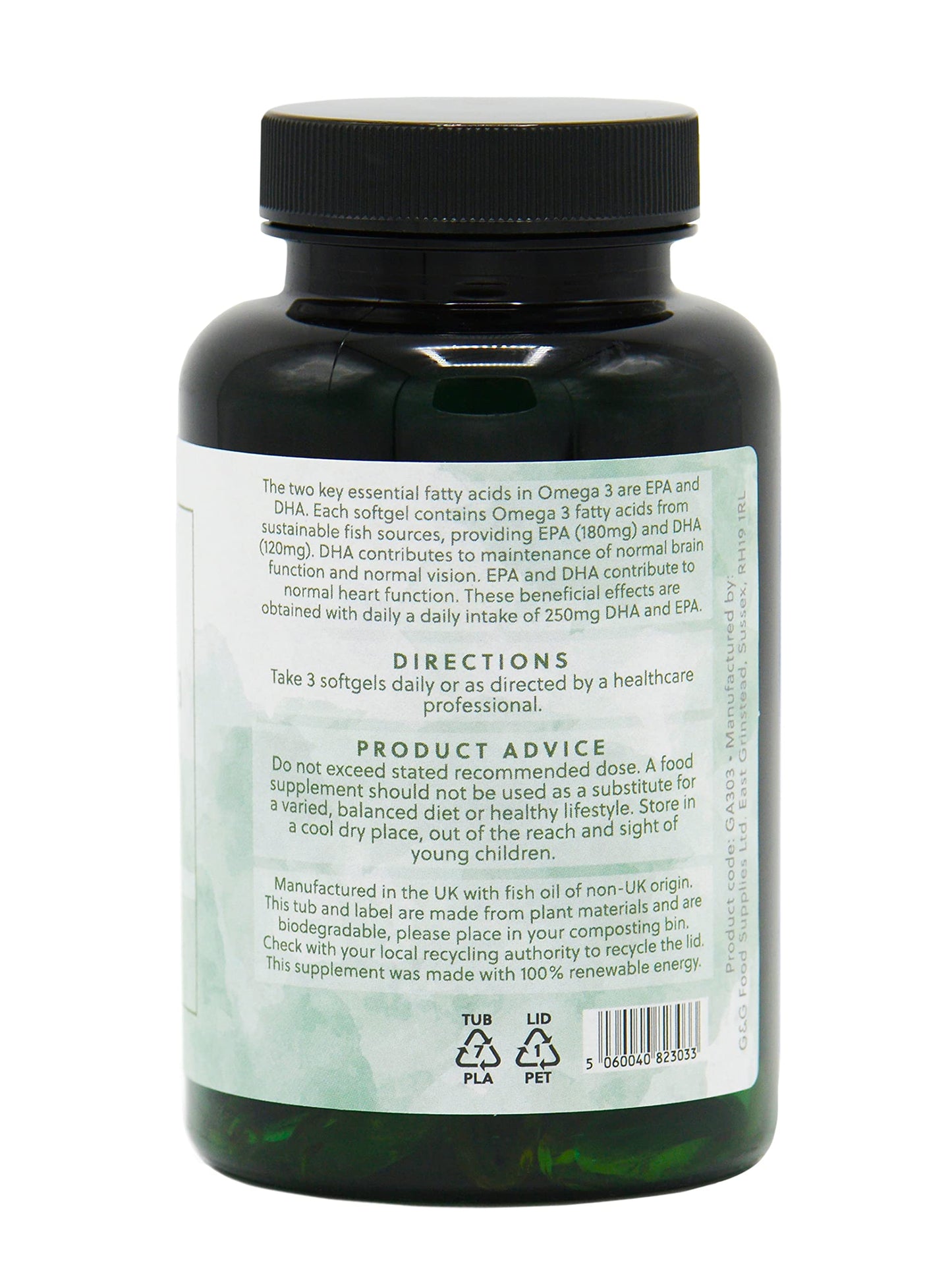 Omega 3 Fish Oil | 3000mg of Fish Oil per 3 Softgel Dose | 90 Softgels | Source of EPA and DHA Omega 3 | G&G Vitamins