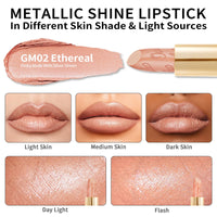 Oulac OULAC Glow Metallic Shine Lipstick, Nude High Impact Lipcolor, Lightweight Soft and Ultra Hydrating, Long Lasting, Vegan & Cruelty-Free, Full Coverage Lip Color 4.3 g/0.15 GM02 Ethereal