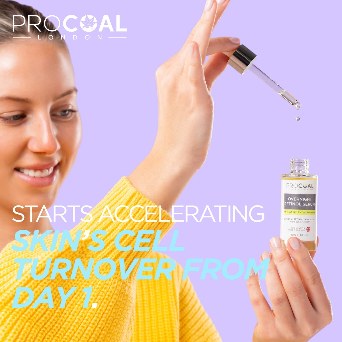 NEW Overnight Retinol Serum High Strength for Face 30ml by Procoal - 3% Retinol Complex Night Concentrate with Bisabolol & Paracress Extract, Vegan, Cruelty-Free, Made in UK